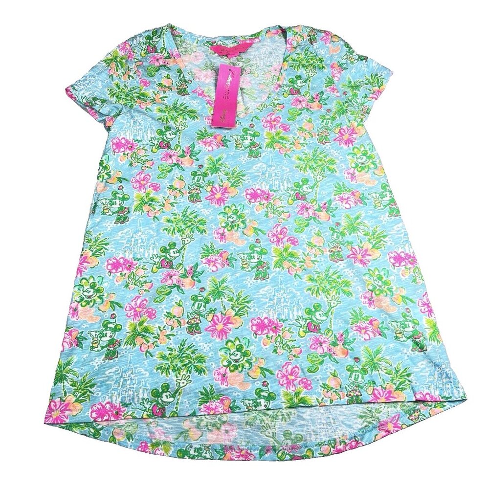 NWT Disney Parks x Lilly Pulitzer Etta V-Neck Shirt XS Lilly Loves Disney